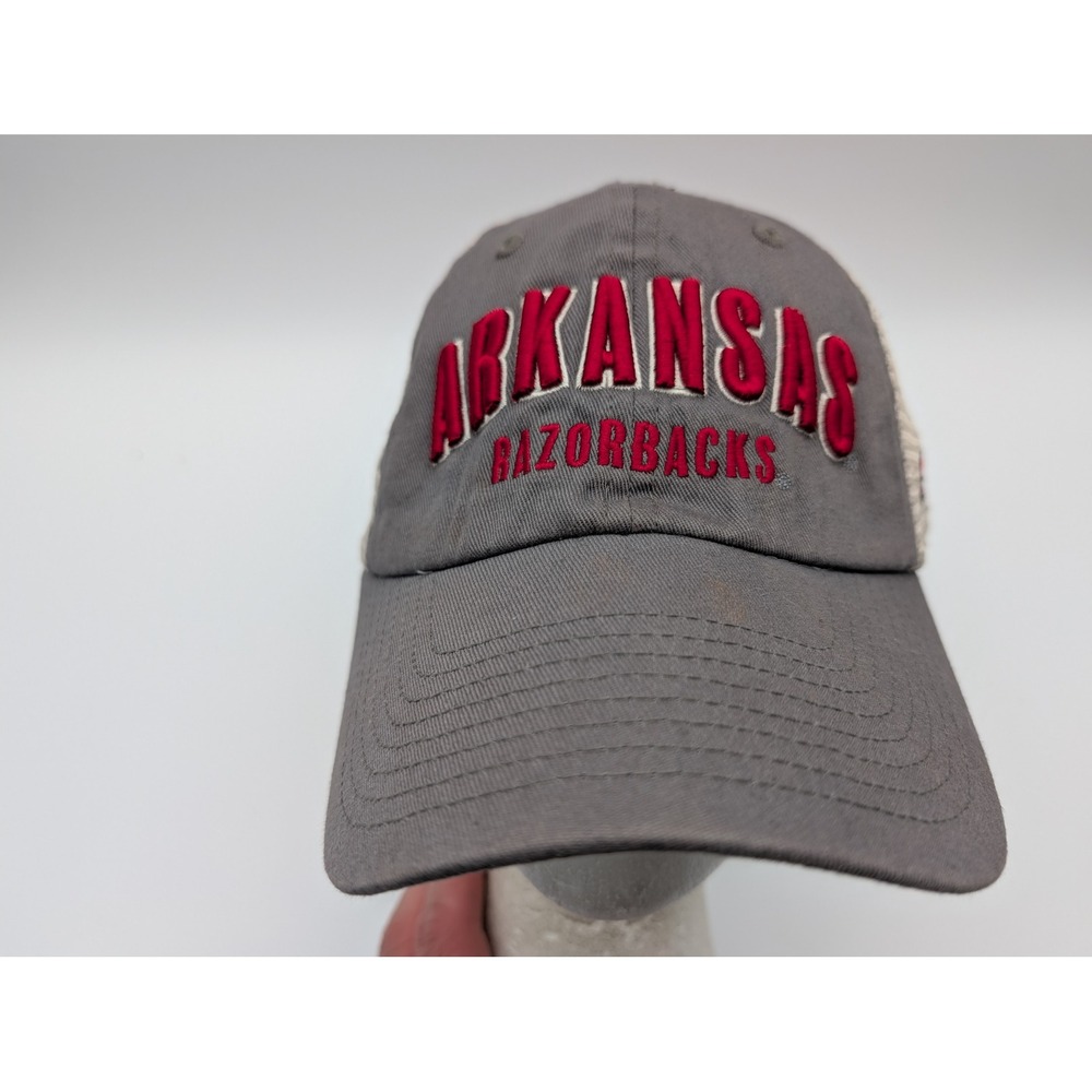 Arkansas Razorbacks Captivating Headwear Gray Tan Mesh Trucker Snapback Hat Cap